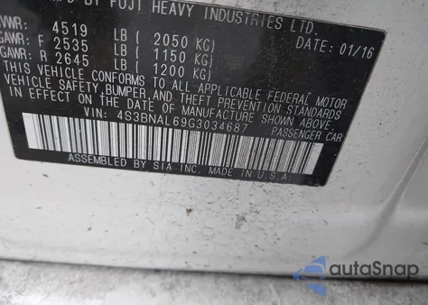 2016 Subaru Legacy 2.5I Limited from USA, damaged, VIN 4S3BNAL69G3034687